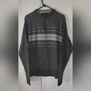 Cardinali Sweater Men's (L) Gray Striped 1)4 Zip Long Sleeve